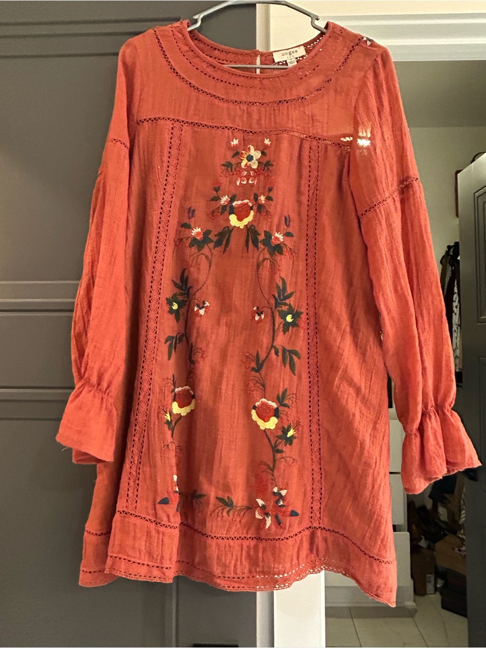 Embroidered Orange Floral Kids Dress